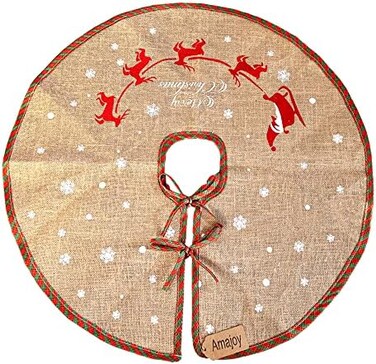 Amajoy Merry Christmas Tree Skirt White Snowflake Burlap Tree Skirt for Xmas Decor Festive Holiday Decoration, 30 Inch in Diameter