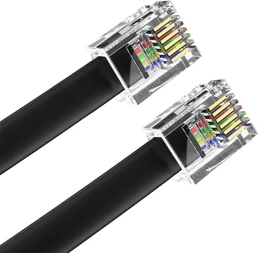 AmzPRO AmzDeals 2-Pack 5 Feet Black RJ12 6P6C Straight Wired Cable, Pro Grade Data and Voice Phone Line Cord - Made in USA