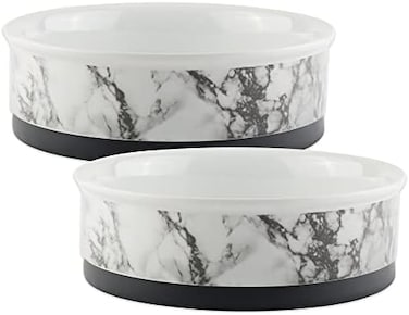 Bone Dry Elegant Marble Design Ceramic Pet Bowl, Small - 4.25 x 4.25 x 2", 2 Piece