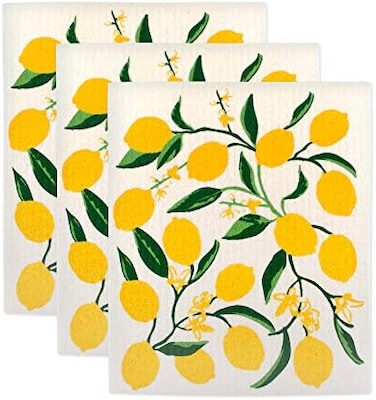DII Swedish Dishcloths for KitchenCleaning, Reusable, Machine WashableDishwasher Safe, Biodegradable, 7.75 x 6.75, Lemons, 3 Piece