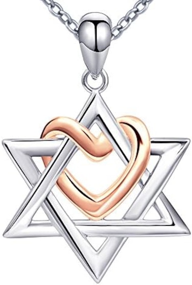 Apotie Sterling 925 Silver Love Heart Rose Gold Six Point Star of David Pendant Necklace Gift Jewish Jewelry for Women or Girls