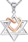 Apotie Sterling 925 Silver Love Heart Rose Gold Six Point Star of David Pendant Necklace Gift Jewish Jewelry for Women or Girls