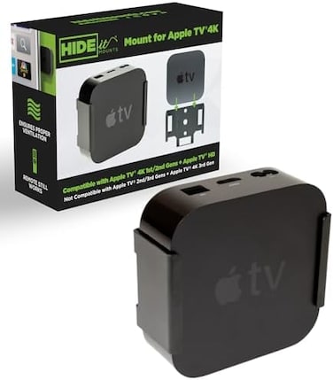 حامل HIDEit لجهاز Apple TV 4K، من شركة أمريكية - حامل جداري فولاذي لجهاز Apple TV 4K - متوافق مع Apple TV HD وApple TV 4K من الجيل الأول والثاني، غير متوافق مع Apple TV 4K من الجيل الثالث (إصدار 2022)