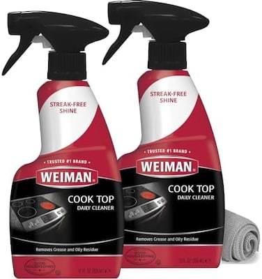 Weiman Glass Cooktop CleanerPolish For Daily Use on Ceramic, Induction Stove Top, Removes GreaseOily Residue, Streak Free Shine, 12 oz, 2 Pack, Micro Fiber Buffing Towel