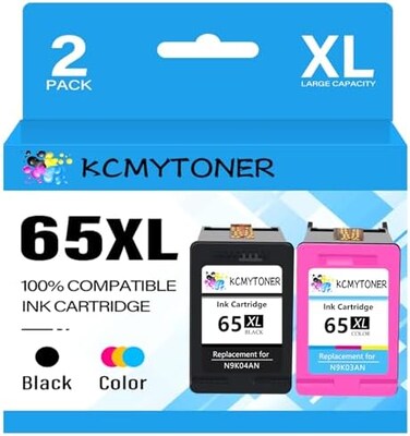 خراطيش حبر KCMYTONER مُعاد تصنيعها 65 XL N9K04AN وN9K03AN لطابعات HP Envy 5052 و5055 و5058 وDeskjet 2624 و2652 و2655 و3720 و3730 و3752 و3755، مزودة بشريحة عرض مستوى الحبر الأحدث - خرطوشة حبر أسود واحد