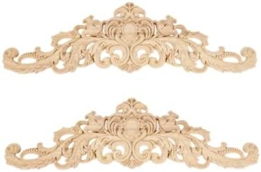 MUXSAM Long Wood Carved Appliques Onlays, 2-Pack Unpainted Decorative Corner Carving Decals Set for Wall Door Cabinet Mirror Closet Wardrobe Dresser Mantel Staircase DIY Project, 30x8cm/11.81"x3.15