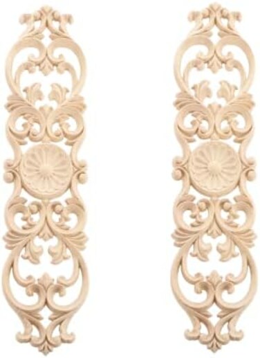 MUXSAM Wood Onlays Appliques, Long Wooden Carved Overlays Furniture Center Carvings Decals for Cabinet Closet Door Wall Dresser DIY Crafts Project(2-Pack, 40x9cm/15.8"x3.6