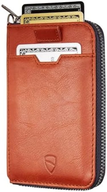 Vaultskin Notting Hill zip wallet with RFID protection (Cognac