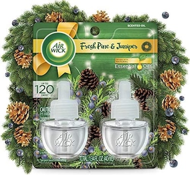 Air Wick Plug in Scented Oil 2 Refills, Fresh Pine and Juniper, Fall scent, Fall spray, (2x0.67oz, Essential Oils, Air Freshener, Packaging May Vary