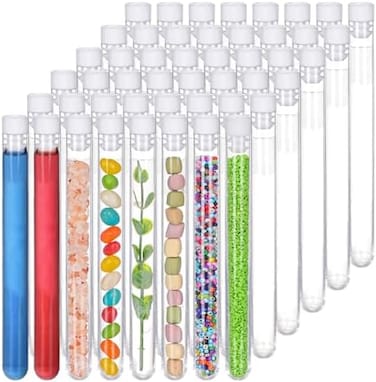 SUPERLELE 48pcs 16x150mm clear plastic test tube with caps for scientific experiments, party, decorate the house, candy storage