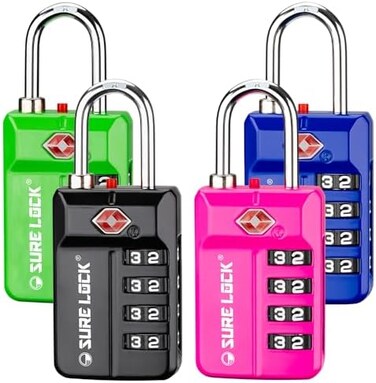 SURE LOCK TSA Approved Travel Luggage s, Open Alert Combination for School OfficeGym er,Toolbox, Pelican Case,Easy Read Dials- 1, 24 Pack, 17021ALL COLOUR, Large,