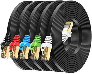 BUSOHE Cat7 Ethernet Cable 3FT 5 Pack Multi Color, Cat-7 Flat RJ45 Computer Internet LAN Network Ethernet Patch Cable Cord - 3-Feet