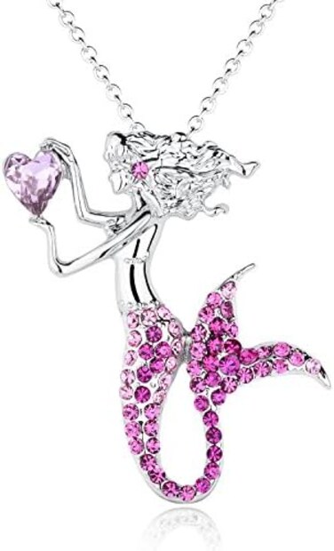 luomart Fashion Mermaid Birthstone Necklace Jewelry White Gold Plated Austrian Crystal Pendant Gift for Girls Women, Rhinestone, Rhinestone
