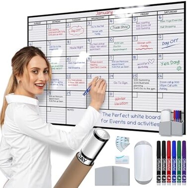 تقويم حائط كبير قابل للمسح الجاف من OfficeAid، مقاس 24 × 36، لوحة بيضاء كبيرة قابلة للمسح الجاف، لوحة بيضاء كبيرة للمكتب والمنزل والدراسة، لوحة بيضاء عملاقة قابلة للمسح، مخطط شهري ضخم غير مؤرخ وقابل ل