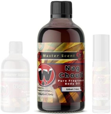 WagsMarket - Nag Champa Perfume OilPatchouli Essential Oil, Nag Chouli Essential Perfume Oil, Choose from Roll On to 0.33oz - 4oz Glass Bottle (4oz Glass Bottle