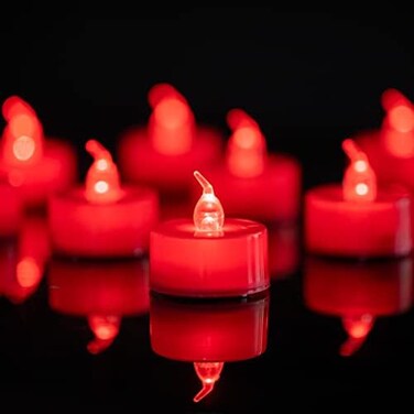 LANKER 24 Pack LED Tea Lights Candles, Flickering Red Flameless Tealights, Long Lasting Battery Operated Fake Candles, Decoration for Wedding, Halloween and Christmas (Red - 24pcs