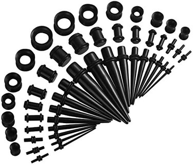 JDXN Acrylic Ear Stretching Kit Tapers Plugs Silicone Tunnels Gauges Expander 14G-00G Jewelry 50 Pieces Set