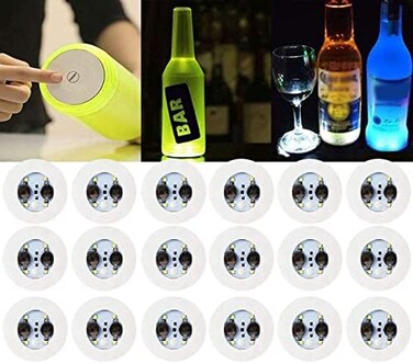 LOGUIDE LED Light Up Coasters,LED Bottle Lights, Bottle Glorifier,LED Sticker Coaster Discs for Drinks,Flash Cup Coaster Flashing Shots Light (Cool-White