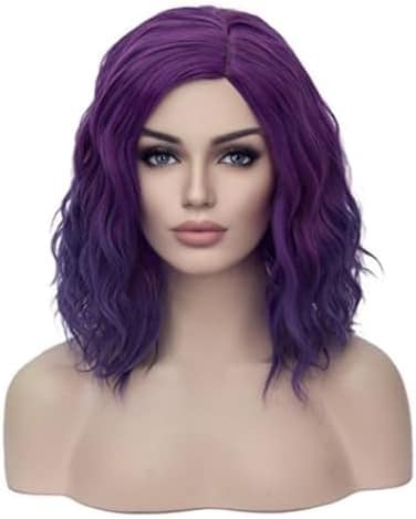BERON Purple Wigs Women Short Curly Wavy Shoulder Length Hair Wig Girls 14" Side Part Synthetic Halloween Costume Cosplay Party or Daily Use Wig