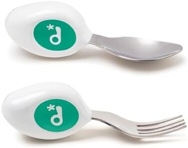 Doddl Cutlery Set for Children, ToddlersBabies 12 Months, 2 Piece SpoonFork Cutlery Set Ergonomically Designed to Promote Self-Feeding in The Right Way Green 00001