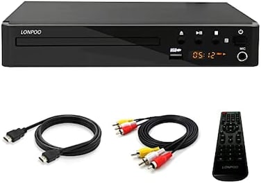مشغل أقراص DVD متعدد المناطق من لونبو للتلفزيون، مشغل أقراص CD/DVD صغير الحجم مع مخرج HDMI / مدخل USB / مدخل ميكروفون، نظام PAL/NTSC مدمج (110-240 فولت)