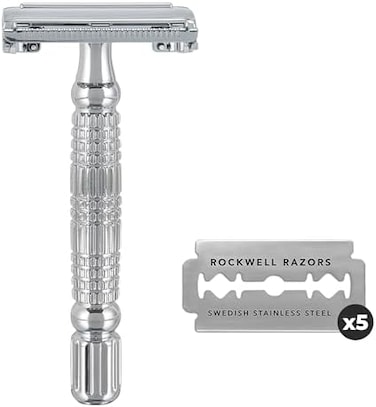 Rockwell Razors R1 Double Edge Safety Razor In White Chrome, Butterfly Open5 Swedish Stainless Steel Razor Blades