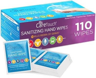 Care Touch Hand Sanitizer Wipes110 Hand Wipes Individually WrappedTravel Size, Sanitizing Wet Wipes for Home, Office and Outdoor Use