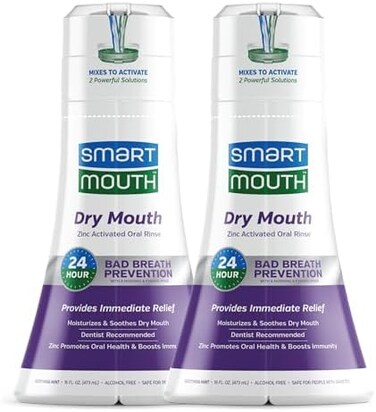 SmartMouth Dry Mouth Mouthwash, Re-hydrating Oral Rinse for Dry Mouth and Bad Breath, Mint Flavor, 16 Fluid ounces (2 Pack