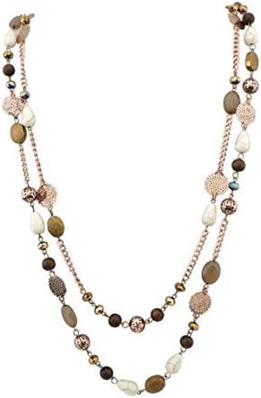 BOCAR 2 Layer Long Link Chain Necklace Crystal Beads Women Party Long Necklace Gift