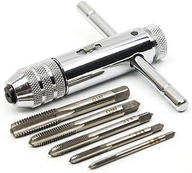 QISF Adjustable T-Handle Ratchet Tap Holder Wrench, 5 Pieces M3-M8 3mm-8mm, Silver