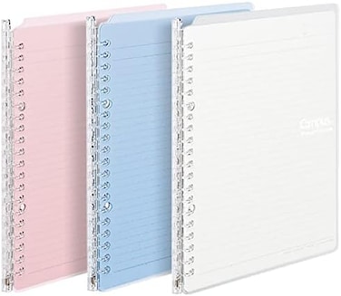 مجموعة KOKUYO Campus Easy-Carry Slim Binder Smart-Ring B5 من 3 قطع (وردي فاتح، أزرق فاتح/شفاف)