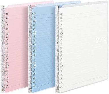 Kokuyo Campus Easy-Carry Slim Binder"Smart-Ring" A5 20-Ring Set of 3 (Light Pink, Light BlueClear, A5