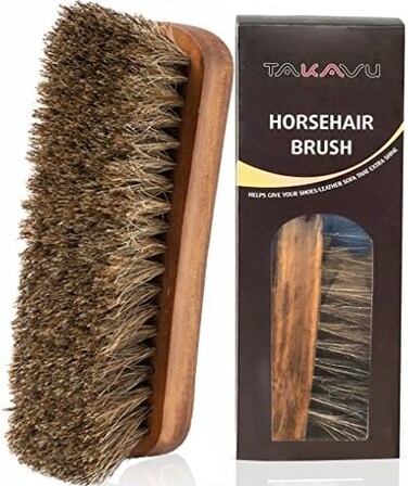 TAKAVU (1- 17cm Horsehair Shoe Shine Brush with Horse Hair Bristles by for Boots, ShoesOther Leather Care (1