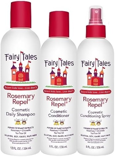 Fairy Tales Rosemary Repel Shampoo, Conditioner, Conditioning Spray TRIO Set (with Sleek Steel Pin Tail Comb(12 oz, 8 oz, 8 oz TRIO KIT