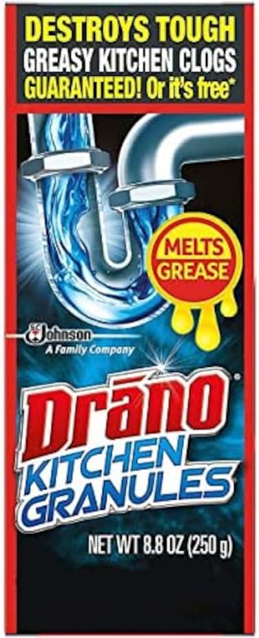 Drano Kitchen Granules Drain Clog Remover and Cleaner, Unclogs blockage from Grease or Cooking Oil, 8.8 oz