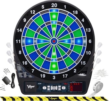 Viper Ion Electronic Dartboard, Illuminated Segments, Light Based Games, Green and Blue Segment Colors, Ultra Thin Spider to Increased Scoring Area