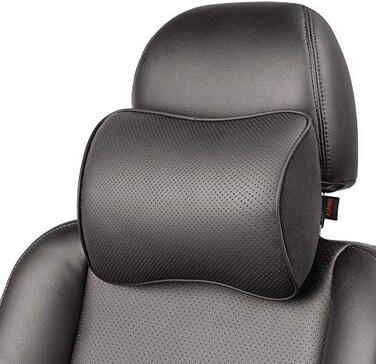 Aukee Memory Foam Car Neck Pillow Soft Leather Headrest for Driving Home Office Black (1PC