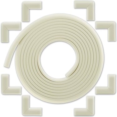 B&eacute;b&eacute; Earth Bebe 6M Baby Proofing Edge and Corner Guard Protector Set, 20 Feet Edges8 Corner Guards, Furniture and Tables Child Baby Proof Bumpers, Pre-Taped Corner Cushions - Oyster White