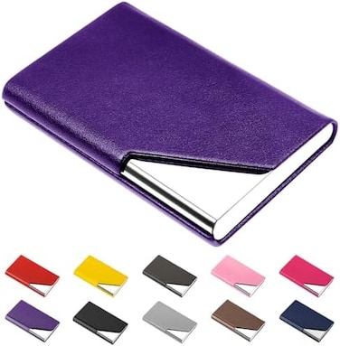 Padike Business Name Card Holder Luxury PU LeatherStainless Steel Multi Card Case,Business Name Card Holder Wallet Credit Card ID Case