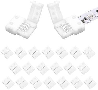 VIPMOON 20 Pack 4-Pin RGB 8mm Solderless Connector Adapter for SMD 2835 3528 Multicolor Non-Waterproof LED Strip Light