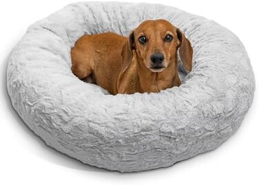 Best Friends by Sheri The Original Calming Donut Cat and Dog Bed in Lux Fur Gray, Small 23