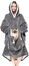 Cozystar Wearable Blanket Hoodie with Giant Pocket （Pet Won't LeaveExtra Soft Sherpa Fleece Thick Warm ＆ Cozy Oversized Sweatshirt Blanket Jacket with Sleeves Gifts for Adult Men Women - Grey, Grey,