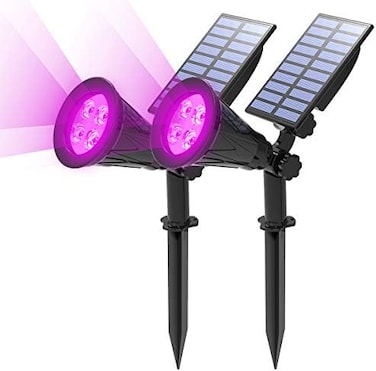 مصابيح T-SUN الشمسية LED [عبوة من قطعتين]، مصابيح أمان خارجية مقاومة للماء، تشغيل/إيقاف تلقائي نهارًا، زاوية قابلة للتعديل 180 درجة للأشجار، والباحات، والحدائق، والممرات، والسلالم، ومناطق حمامات السبا