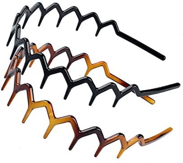 KALIYOTO Set of 2 Zig Zag Black Plastic Sharks Tooth Hair Comb Headband (1 Black Colorplus 1 Brown
