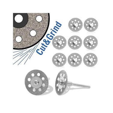 Lukcase 10 pcs Diamond Cutting Wheel Cut Off Discs Coated Rotary Tools W/Mandrel 22mm for Dremel