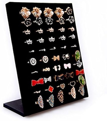 Homeanda Velvet L-Shaped 50 Slots Ring Earring Jewelry Display Tray Organizer Holder (Black