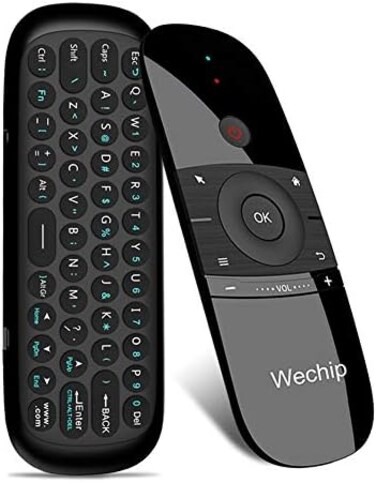 لوحة مفاتيح لاسلكية ذكية من WeChip بتردد 2.4 جيجا هرتز، ماوس طائر، جهاز تحكم عن بعد متعدد الوظائف W1 لأجهزة Android TV Box/PC/Smart TV/Projector/HTPC/All-in-One PC/TV (أسود)