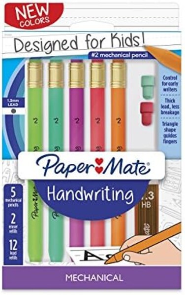 مجموعة أقلام رصاص ميكانيكية مثلثة الشكل من Paper Mate للكتابة اليدوية مع عبوات إعادة تعبئة للرصاص والممحاة، 1.3 مم، ألوان جذابة، 8 أقلام (2017484)