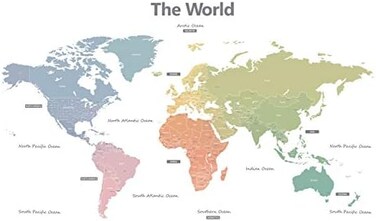 DECOWALL DLT-1809 Modern Pastel Tones World Map Kids Wall Stickers Wall Decals Peel and Stick Removable Wall Stickers for Kids Nursery Bedroom Living Room (XLarged?cor