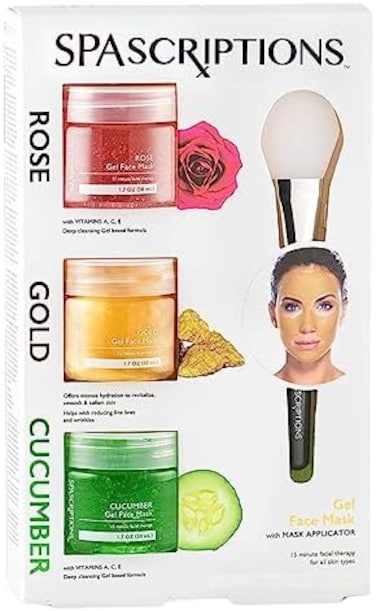 قناع الوجه الجل الفاخر من LOOGBH Global Beauty Care، برائحة الورد والذهب والخيار، مع أداة تطبيق.